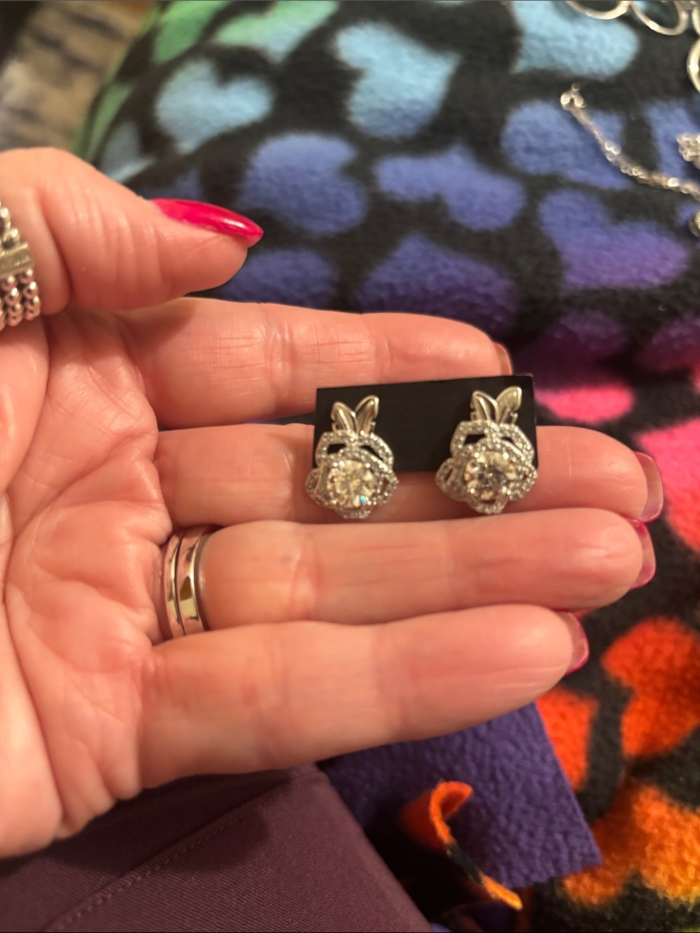 Moissanite Diamond Silver-tone leaf & Crystal Stud Earrings - Sparkling Clear.